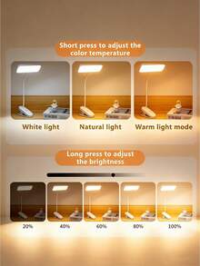 1pc New Creative Rechargeable Clip-On LED Desk Lamp, Square LED Desk Lamp, LED Upright High Brightness Desk Lamp, Home Desk Lamp, Clip-On Reading Lamp, Touch Control 3 Dimming Levels, Suitable For Living Room, Study, Office, Bedside, Student Dorm, Portable Desk Lamp, Battery Capacity: 800mAh - Clip-on Square Table Lamp - View 8