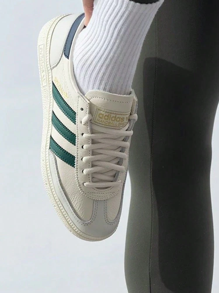 Adidas Originals Leather HANDBALL SPEZIA Versatile Comfortable Low-Top Flat Sole Unisex White Green - White Green - View 1