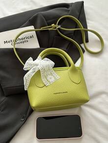 Borsa a spalla piccola quadrata colore caramella dolce, borsa da donna alla moda dopamina con fiocco, borsa da donna carina stile Lolita - Verde Oliva - Visualizzare 7