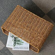 Nordic Style Artificial Rattan Narrow Tall Storage Basket, Handwoven Rectangular Multi-Function Storage Basket With Lid, Suitable For Magazines, Books, Documents, Can Be Used As Bookshelf Basket, Wall/Sofa/Side Gap Corner Storage Box, For Living Room - Multicolor - View 5