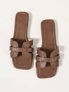 Ximi Ruo Women's Spring/Summer New Fashion Casual Slide Sandals, Comfortable Flat Low-Heel Round-Toe Slip-On Beach Shoes, Simple Versatile Outdoor Sandals For Women, Summer - Coffee Brown - View 6