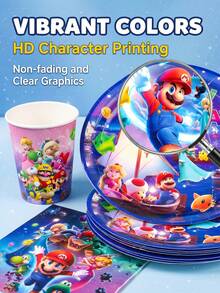 91pcs Anime Style Theme Party Set, Back To School Season Decorations, Disposable Birthday Party Tableware Including Plates, Cups And Napkins. Holiday Decoration Supplies Suitable For Camping, Picnic, Backyard BBQ, Indoor Decoration And Party Setup, Also Ideal Decoration For Halloween, Christmas And Various Gatherings, And A Great Surprise Gift For Fans. - Multicolor - View 2