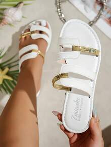 Women's Flat Sandals, Summer Casual Slippers, Fashion Lightweight Comfortable Sandals, Vacation Style Slides, Suitable For Daily Wear And More - White - View 8