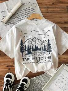 T-Shirt mit Grafikdruck, lässiges Kurzarm-Oberteil mit Rundhalsausschnitt für Sommer & Frühling, Damenbekleidung - Weiss - Übersicht 4