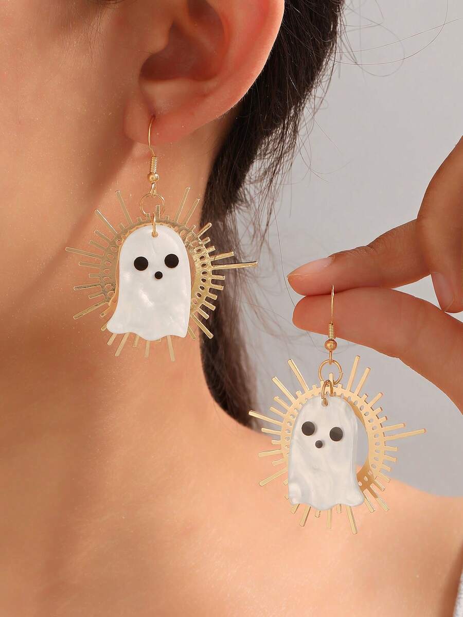 1 Pair Fashionable Vintage Geometric Ghost Pendant Earrings, Versatile Niche Ear Jewelry - Multicolor 1 - View 1