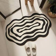 1pc Asymmetrical Black And White Wave Circle Pattern Floor Mat, Bathroom Mat, Bathroom Rug, Door Mat, Small Rug, Carpet, Floor Mat, Home Decor, Area Rug, Outdoor Mat, Home Decor, Area Carpet, Bedroom Rug, Washable Carpet - Multicolor - View 6