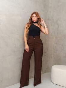 YING ZI Marrant Fermer Mode Tailored Dress Pants - 巧克力棕色 - 查看 1