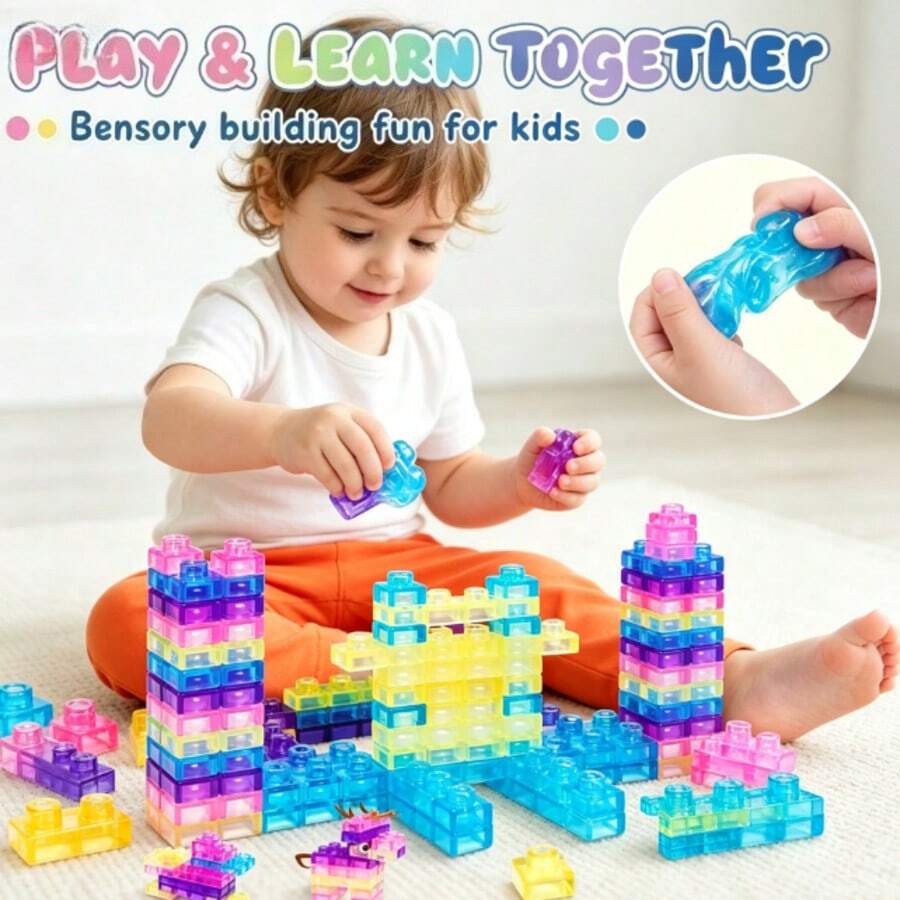 60 piezas - Nee - Bloques de construcción de silicona suave y sensorial - Bloques de construcción realistas para apilar y ensamblar - Juguete interactivo familiar pequeño - Regalo sorpresa para amigos
