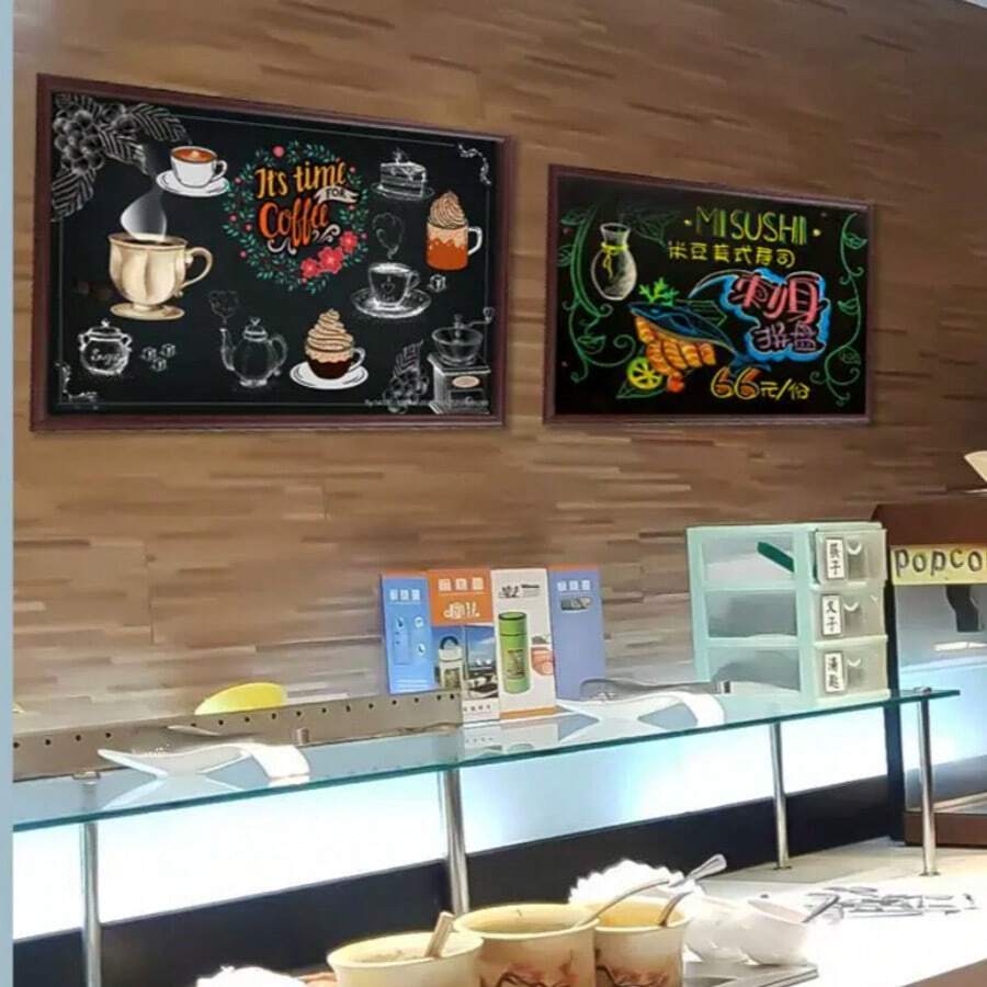 Wooden Frame Stand Bar Counter Blackboard, Desktop/Standing Advertising Board, Home Decoration Message Board - Square - View 1