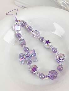 1pc Ethereal Gradient Purple Crystal Phone Lanyard, Star Square Bead Bow Short Strap, Ins Niche Style (Due To Shooting Angle And Magnification, The Actual Size May Differ Slightly From The Photo) - Multicolor - View 8