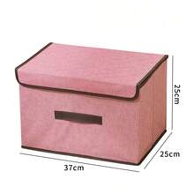 1pc Washable Linen Foldable CD Storage Box, Collapsible Storage Bin With Lid, Toy Organizer Basket, Laundry Basket,Bedroom Room Decor,Back To School - Pink - View 11