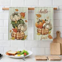 2件組 綠色條紋南瓜圖案印花 40*60cm 鄉村農場風長方形超細纖維廚房抹布 洗碗布 桌布 手巾 廚房裝飾 家居裝飾 鄰居喬遷禮物 廚房餐巾 - 嫩芽綠色 - 查看 6
