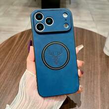 Luxury Vintage Faux Leather Phone Case, Compatible With IPhone 17 16 15 14 13 12 11 Pro Max Plus, Supports Magnetic Wireless Charging, 17 Pro Max Phone Case, Soft Edge Deer Head Pattern Shockproof Protective Cover - Blue - View 14