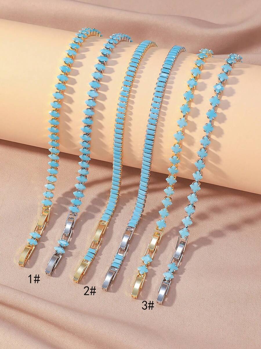 1pc Copper Zirconia Decorated Classic Tennis Chain Bracelet, Multi-Size Turquoise Inlaid Design Bracelet, Minimalist Versatile Style, Suitable For Women's Daily, Bar, Travel And Other Occasions - Gold - View 1