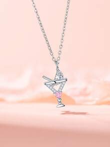 1 pieza Collar de cadena de clavícula con colgante de taza de jugo dulce, cadena fina con decoración de corazón, estilo fresco de vacaciones para uso diario - Collar de jugo - Ver 1