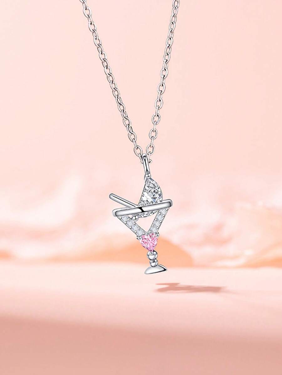 1 pieza Collar de cadena de clavícula con colgante de taza de jugo dulce, cadena fina con decoración de corazón, estilo fresco de vacaciones para uso diario - Collar de jugo - Ver 1