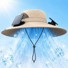 Solar Powered Fan Hat For Men Women Wide Brim Hat With 2 Fans UPF 50+ Outdoor Fishing Beach Sun Hat - 黑色 - 查看 2