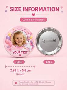 1 pieza Insignia de botón personalizada con foto, alfiler redondo personalizado con texto personalizado, diseño lindo de unicornio & globo, respaldo de alfiler de metal, recuerdo fotográfico para mochila, ja - Multicolor - Ver 5
