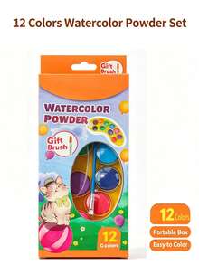 12 Color Solid Watercolor Paint Set, Vibrant, Water-Soluble Painting Tool, Built-In Brush, Dust-Proof Sealed Box, 4 Color Options: Red, Yellow, Blue, Green, Lightweight And Portable Travel Art Tool, Suitable For Sketching, Doodling And Handicrafts, Beginner Use, Especially Suitable For Indoor And Outdoor Painting Creation - Solid Watercolor Paint Set - View 7