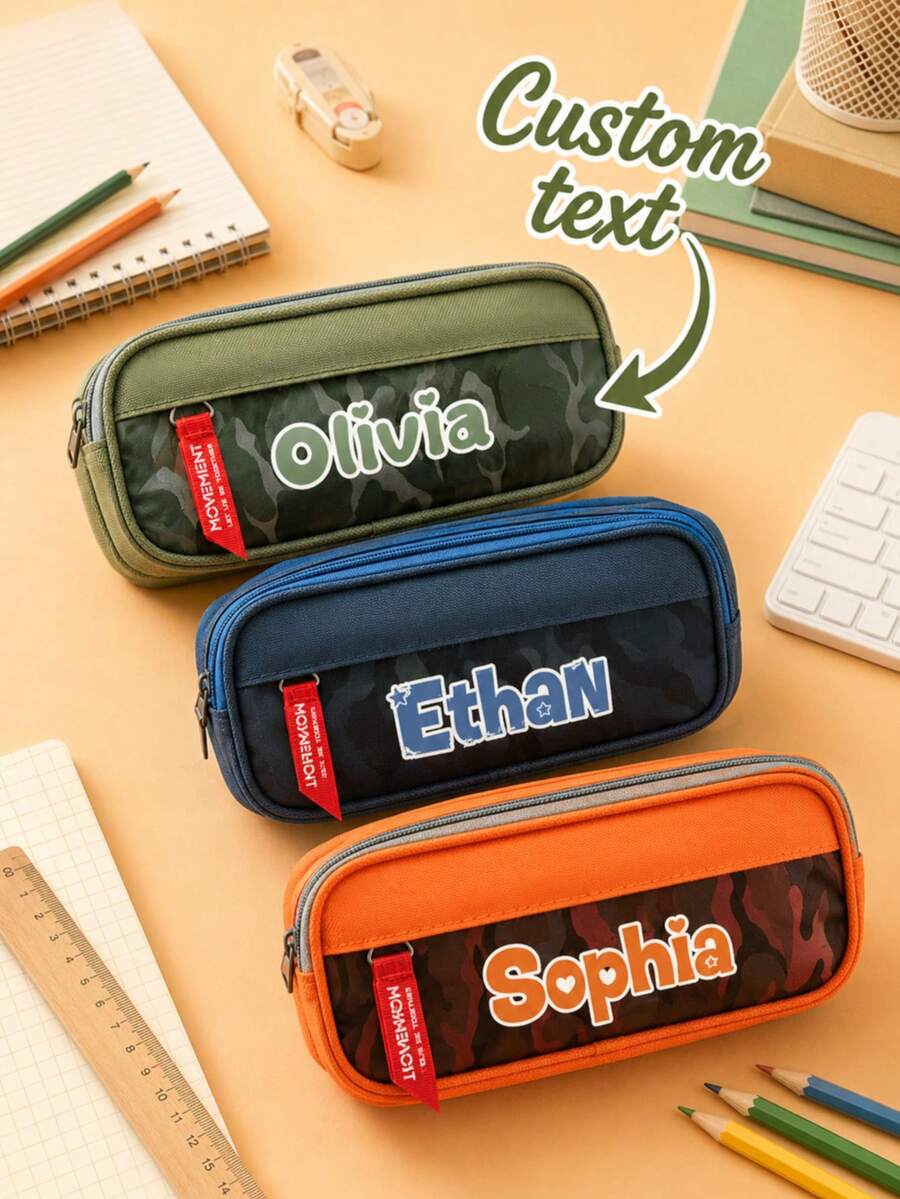 Personalized Pencil Case With Customized Name, Custom Double Layer Pencil Pouch, Large Capacity Stationery Organizer, Zipper Pen Storage Bag, Portable Office Supplies Organizer, Desk Accessory, Travel Storage Case, Personalized Gift - Multicolor - View 1