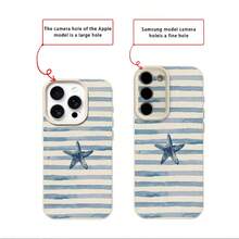 1pc TPU Material Blue Starfish Pattern Phone Case Compatible With IPhone 17 Pro Max/17/16 Pro Max/15/13/12/11/ S20 FE/A15/S24/A55/ Note 11/Note 12/Note 13 Pro Full Coverage Anti-Drop Soft Shell Phone Protective Cover - White - View 7