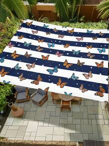 1PC Outdoor Sunshade Canopy With Colorful Checkered Pattern, Outdoor Patio Cover Can Block The Sunlight, Suitable For For Camping Beach Poolside Backyard Gardens Decoration, 2D Flat Printed Pattern, Come With Four Ropes And Nails, No Support Rod - Navy Blue - View 3