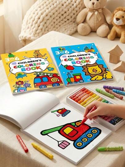 32-Page Children's Coloring Book, Suitable For Boys And Girls Aged 3 And Above. This Interactive Coloring Book Includes Many Fun And Educational Themes, Such As Animals, Vegetables And Various Vehicles. Also A Great Gift Choice!