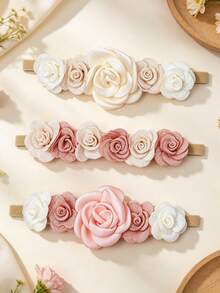 3pcs/Set Baby Girl Rose Flower Cute Thin Headband, Perfect Gift For Girls (Card Not Included) - Multicolor - View 1