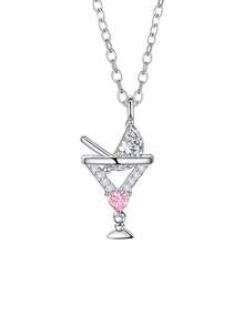 1 pieza Collar de cadena de clavícula con colgante de taza de jugo dulce, cadena fina con decoración de corazón, estilo fresco de vacaciones para uso diario - Collar de jugo - Ver 5