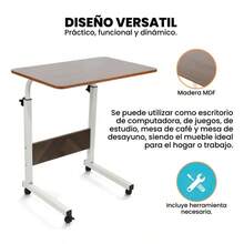 Escritorio móvil ajustable con rueditas auxiliares para el hogar o la oficina, color marrón claro. - Marrón - Ver 7