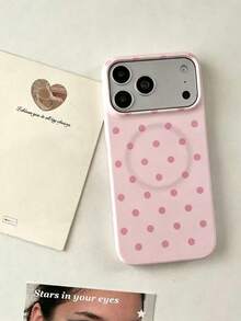 Ins Style Korean Creamy Pink Polka Dot Magnetic Zuo Li Phone Case Compatible With IPhone 17 Pro Max, Apple 16 New Model, 15 Pro, 14/13, 16 PM, 17 Pro, Girly Personalized Protective Cover - White - View 4