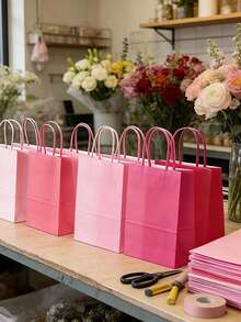 12/24pcs Pink And Rose Red Paper Gift Bags With Handles, Romantic Party, Wedding And Holiday Decoration - Multicolor - View 8
