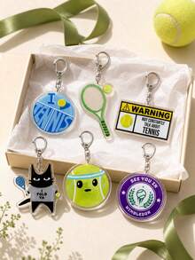 1/6pcs Tennis Acrylic Keychain, Must-Have For Tennis Fans, Tennis Ball Shape, Suitable For Hanging On Tennis Bags, School Backpacks Or Locker Keys - Multi-color 2 - View 3