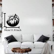 Modern Geometric Mountain Sunset Metal Wall Decor - Minimalist Line Art - 1 - View 4