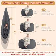 Funda de puf sin relleno,cómodas sillas de puf de piel sintética para adultos, lavable, funda de silla de puf gigante de felpa esponjosa para adolescentes y niñas, antideslizante,,gris - Multicolor - Ver 3