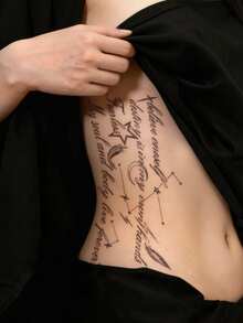 STARTTOOS 1pc Large Arm Tattoo Sticker, Black Star Moon Feather English Cursive Pattern, Temporary Tattoo Sticker For Arm, Waist, Abdomen, Shoulder, Neck, Collarbone, Leg, Party Gift, Holiday Gift - Black - View 2
