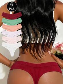 6pcs/Set Conjunto de Bragas Tanga G-String Cómodas Acanaladas Sin Costuras Sexy Triángulo T-Back Ropa Interior - Multicolor - Ver 2