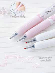 4pcs Four-Leaf Clover Retractable Gel Pen Set, 0.5mm Black Ink, CS Double Bead, Smooth Quick-Dry, Great For Student Daily Use, Lovely Stationery Gifts, Homework,Back-To-School Gift - Gel Pen - View 4