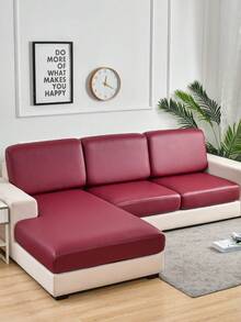 1 pieza Funda de cojín de sofá de cuero, funda de sofá elástica de lujo para sala de estar, unicolor, funda protectora de sofá simple, decoración del hogar, adecuada para todas las estaciones, dormitorio, sala de estar, oficina - Vino tinto - Ver 5