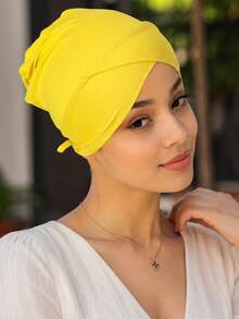 CONFLASS Women's Solid Color Long Tail Pre-Tied Headscarf, Soft Elastic Modal Inner Cap Headscarf, Back To School Daily Wear Muslim Hijab Chemotherapy Cap - Multicolor - View 6