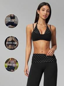 MFVIM Women's 2-Piece Yoga Set, Vintage 2 In 1 Camisole / Folded High Waist Slimming Wide Leg Pants Anti-Exposure - Black With White Polka Dots - View 5