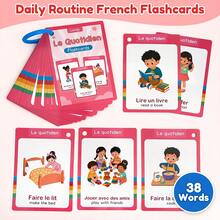 Lachilly Montessori Toddler Daily Routine Flashcards | English French Spanish Trilingual Vocabulary Cards | Early Learning Educational Toy | Language Ability Development | Children's Flashcards | Teach English French Spanish - Multicolor - View 5