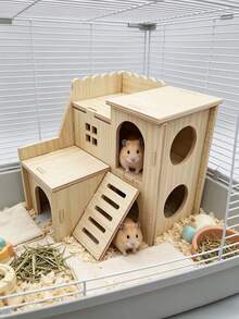Double-Layer Hamster Hideout - Self-Assembly Required, With Climbing Ladder And Multi-Chamber Partitioned Small Pet House, Universal Cage For Hamsters, Hamster Cage Interior Decor, Daily Climbing And Exercise - one-size - View 3