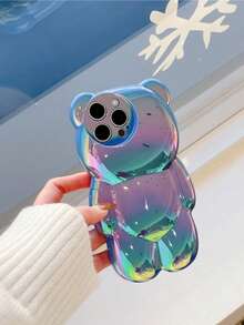 Funda de teléfono con diseño de oso 3D holográfico lindo, compatible con iPhone 14 Pro Max, iPhone 13, 12Pro, 11, resistente al agua, a los golpes y a los arañazos - Azul - Ver 3