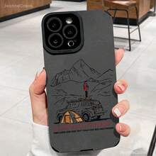 [Envío en 24h desde DE/FR/ES]Funda práctica para teléfono: 1 diseño plano 2D, estético, hermoso, lujoso, con diseños impresos de arte lineal de aventuras de camping en la montaña, frases de viaje, cinco colores disponibles: gris, azul, verde, marrón. Compatible con iPhone 17/16/15/14/13/12/11/XS/XR/X/Plus/Pro/Max. Funda impermeable minimalista - regalo perfecto - A - Ver 2