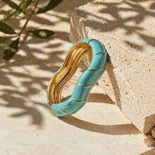 ORNAPEADIA 1pc Women's Gold-Plated Turquoise Enamel Open Bangle Bracelet, Versatile Beach & Daily Wear Accessory, Suitable For Gift - SZ60882-3 - View 6