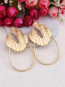 sehuoran 1 Pair Zinc Alloy Hollow Electroplated Matte Gold Geometric Women's Large Stud Earrings For Evening Party - Style - View 3