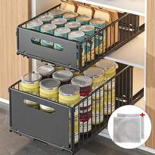 Pull Out Cabinet Organiser, 2 Pack Slide Out Drawer Storage Shelves, Extendable Kitchen Cupboard Organiser With Smooth Glide Rails, Heavy Duty Pull Out Shelf For Pantry, Bathroom & Under Sink - Black - View 3