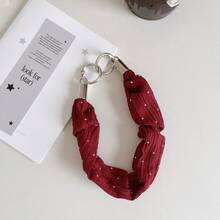1pc Solid Color Pleated Fabric Phone Wrist Lanyard Shiny Rhinestone Twisted Hand Strap Anti-Lost Phone Charm Keychain With Double Metal O Rings - Multicolor - View 11
