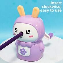 Back To School Cute Cartoon Rabbit Hand-Crank Pencil Sharpener, 1pc Automatic Feed Multi-Color Plastic Manual Pencil Sharpener For Kids And Students Stationery - Multicolor - View 2